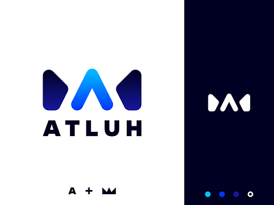 Atluh - Logo Design 👑 blue concept crown design flat gradient icon letter a logo logo design logomark monogram