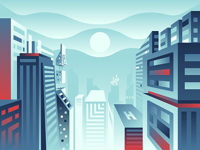 City buildings city color cyberpunk design futuristic gradient graphic design graphicdesign illustration minimal modern perspective sci-fi