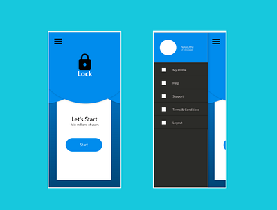 mobile start and sidebar screens design mobile mobile app design mobile design mobile ui sidebar sidenav start screen
