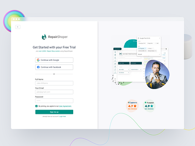 RepairShoper - User Registration Page design join login minimal regiter shop signup trial ui user ux web