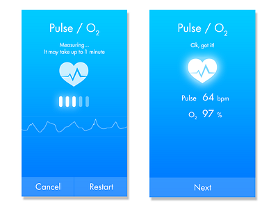 App UI for measuring pulse and blood oxygen levels android flat ios medical mobile oxygenation pulse ui ux