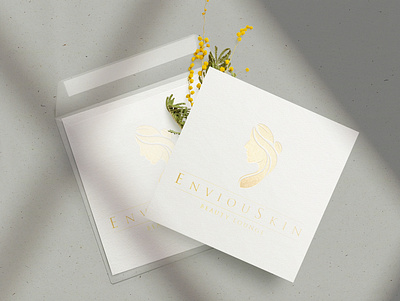 Enviouskin Logo branding concept design elegant flat flatlay gold logo minimal mockup photoshop royal shop silhouette spa white