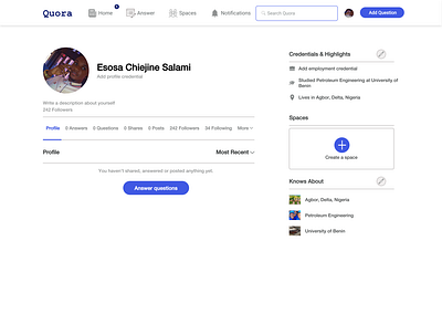 Profile Page for Quora design figmaafrica figmadesign quora ui web