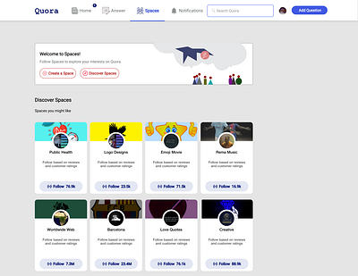 Spaces Page for Quora design figmaafrica figmadesign quora ui web web design website
