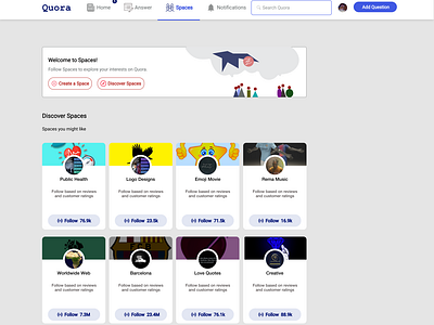 Spaces Page for Quora