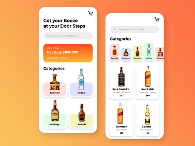 Alcohol delivery app alcohol app design minimal ui uiux ux vector vodka whisky