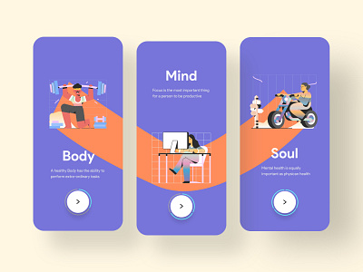 On-boarding screens for well-being app.