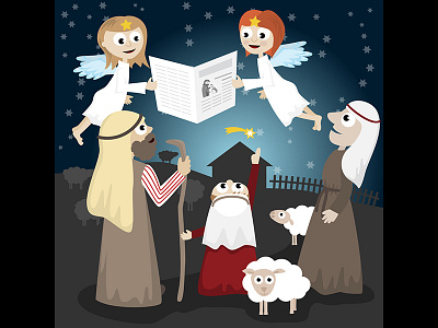 Illustration for a Czech Christmas carol angel bethlehem christmas czech illustration sheep shepherd vector