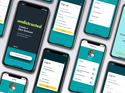 UNDISTRACTED Log In, Sign Up and Setting Page app illustration ui ux