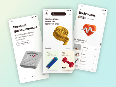 Personal Guided Courses 3d app body branding design fitness minimal sport ui ux web