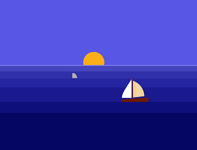 The calm sea blue boat colorful design geometric graphic design illustration motion graphics sea shark wind