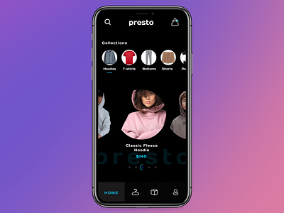 PRESTO (Home Screen) app branding design e commerce figma minimal ui