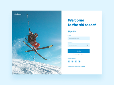 DailyUI — Sing Up 001 daily 100 challenge dailyui dailyui 001 dailyuichallenge resort sign up ski sport webdesign