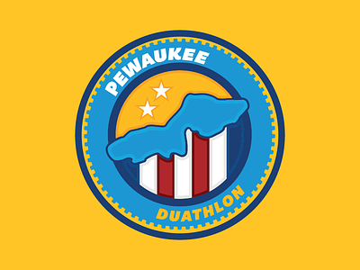Pewaukee Duathlon badge circles cycling duathlon gear lake logo running stripes wisconsin