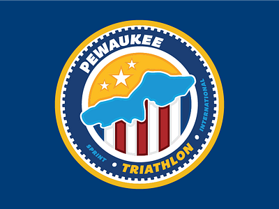 Pewaukee Triathlon badge circles cycling duathlon gear lake logo running triathlon wisconsin