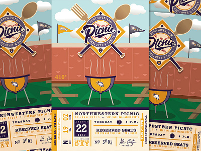 UNW Picnic Postcard Invitation badge baseball college fork grill logo picnic postcard print spoon