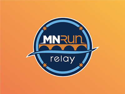 MNRUN Relay Logo badge blue brand bridge event logo minnesota race river run stars