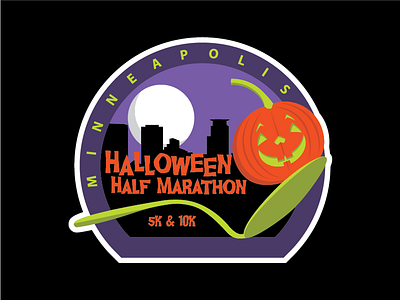 Minneapolis Halloween Half Marathon Logo cherry event halloween marathon minneapolis minnesota moon pumpkin race run skyline spoon