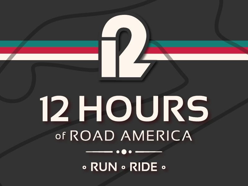 12 Hours of Road America 12 running racer r cycling racetrack event run wisconsin race logo