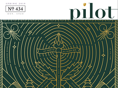 2019 Pilot Magazine gold foil green magazine monoweight illustration university