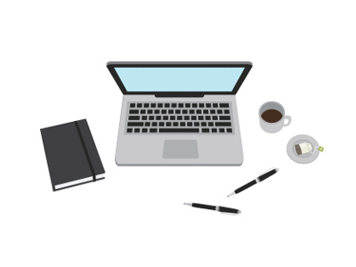 Gettin' Work Done computer illustration laptop moleskin pens tea work