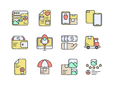 Shopping and Ecommerce Icons Set 🛒 app business buy cart commerce delivery discount ecommerce flat icon icon icon design illustration logo market marketing payment price product technology web