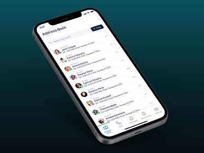 Address Book / Contacts Mobile App card contacts filter hutcko id interfaces ios minimal mobile app number profile search searching uiux unique