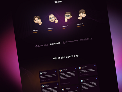 Testimonials/Team Section/Design concept for Crypto project