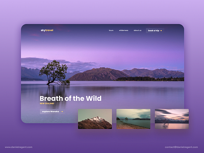 Minmalist travel landing page afternoon exploration landing page minimalist nature new zealand photography purple travel travel agency