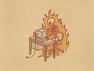 WFH 2020 computer design desk fire funny graphic design illustration office pandemic procreate skeleton skull wfh work working