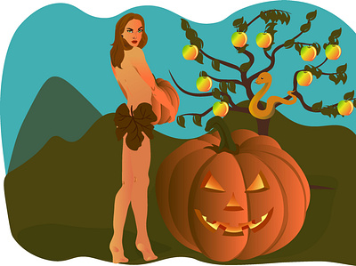 eve bold illustration design dribbbleweeklywarmup eve in paradise helloween in illustration illustrator lady minimalistic pumpkin