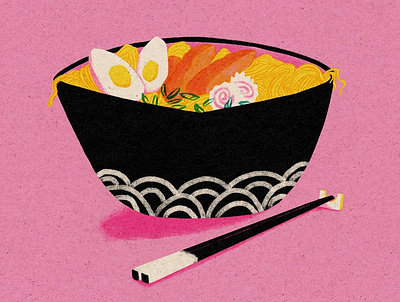 Ramen art black cooking cooking illustration design editorial food food illustration illustrated illustration illustrator pink ramen ramen bowl texture visual design