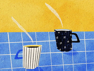 Coffee for Two art black blue coffee editorial food illustration graphic design illustration illustrative design surface pattern visual design yellow