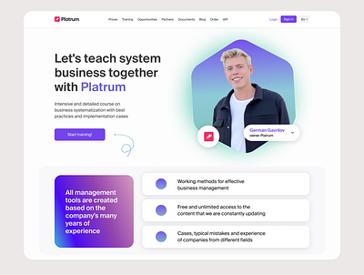 Landing page for Learning course course design landing page typography website