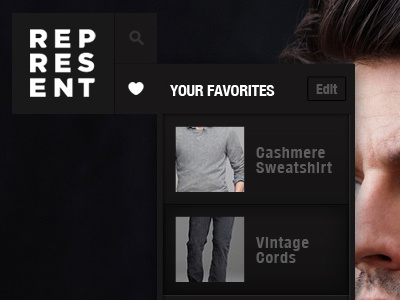 Represent Homepage Favorites DropDown fashion full screen images navigation type web design