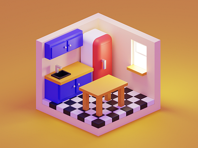 3D Isometric Design Kitchen Illustration - Blender