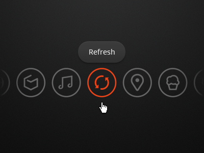 Icon-based navigation apps black circle dark deiner erik food icons location menu music navigation orange places refresh selected tooltip ui