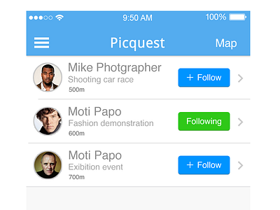 Picquest. Mobile Application UI