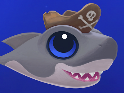 Close-up of baby shark w/ pirate hat artwork drawing fish illustration painting photoshop studyflow underwater