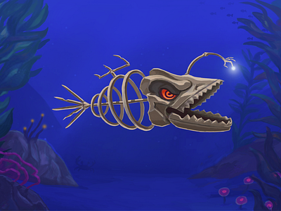 Skeletonfish with light artwork drawing fish illustration painting photoshop studyflow underwater