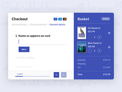Checkout Process - Payment Details basket book shop checkout e commerce form nature payment details shop stage indicator ui ux ux research
