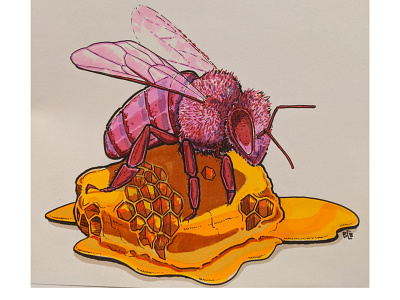 Pink & Honey awareness bees conceptual illustration nature