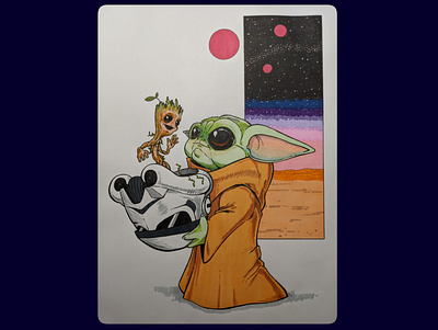 The Space Babies Meet aliens baby groot baby yoda comic book fanart gotg marvel scifi space starwars