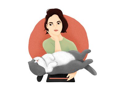 Work from home cat character girl illustration wfh woman working