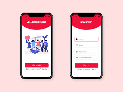 Volunteer Event Sign Up screen ui design sign up