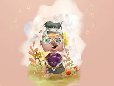 Hippie grandmother characterdesign characterillustration digital illustration digitalart illustration photoshop