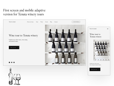 Winery tour | First screen concept adaptive concept design designer inspiration landing page mobile design tour ui ui design uiux ux ux design web design website wine wine bottle winery