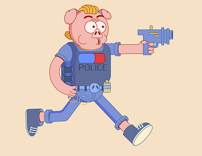 pig police cartoon characterdesign gun illustration pig police vector