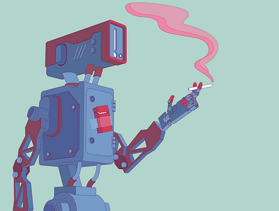 robot smoking cartoon character characterdesign cigarette robot smoke vector illustration