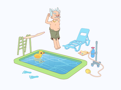One more day won't hurt cartoon characterdesign duck holidays illustration old man pool